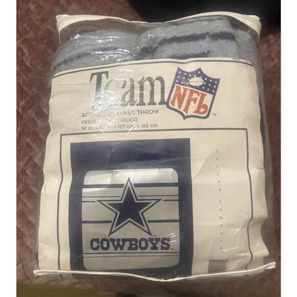 Vtg 1994 Dallas Cowboys Plush Throw Fleece Blanket Team NFL 60”X50” Blue NOS NWT - Picture 1 of 14